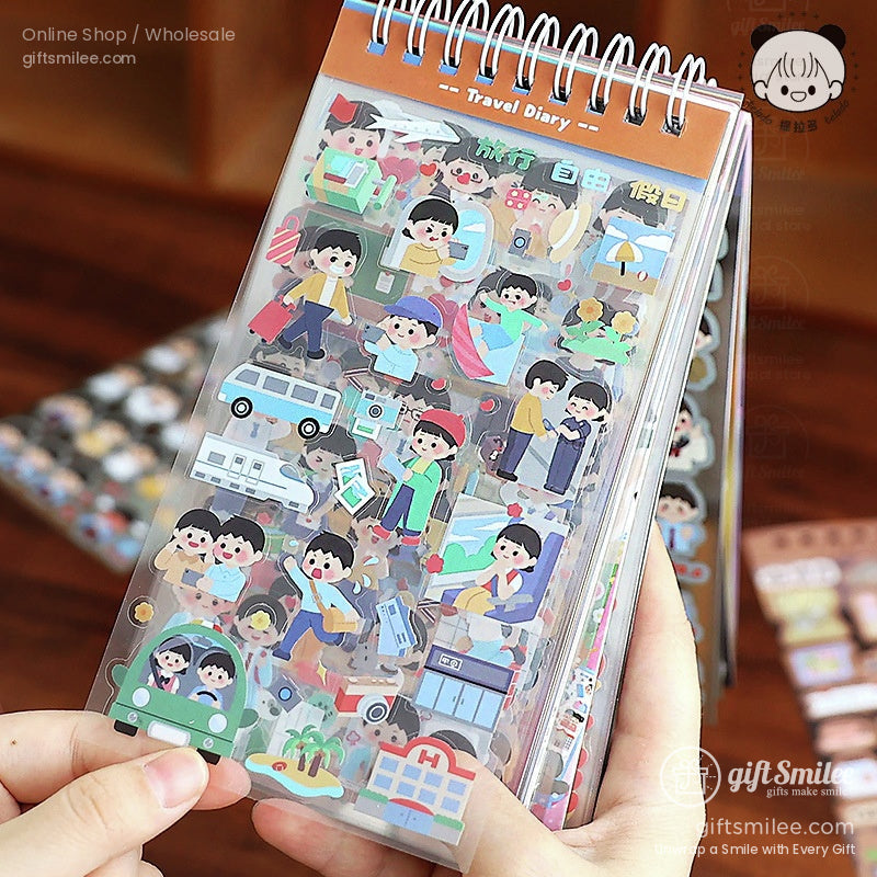 Spiral-bound emoji-themed sticker book with over 1000 cute cartoon stickers for journaling and DIY crafts.