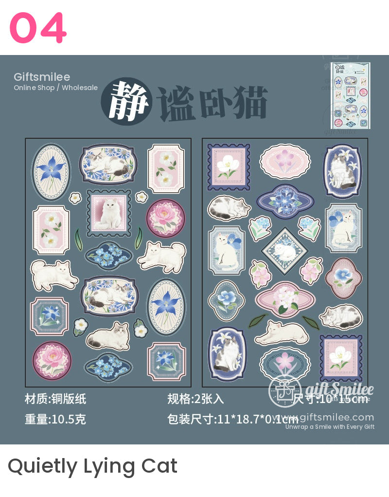 Vintage Cat And Flower Stickers | KS-SA-4038