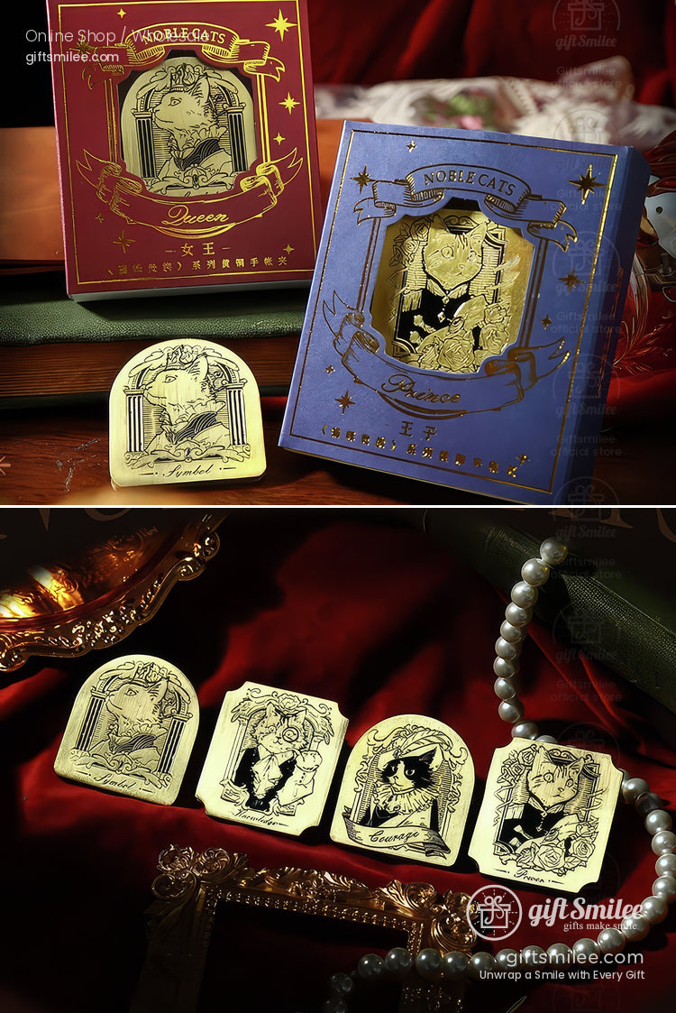 Antique Brass-Tone Zinc Alloy Engraved Noble Cat Motifs Metal Bookmark Clips | KS-BM-118