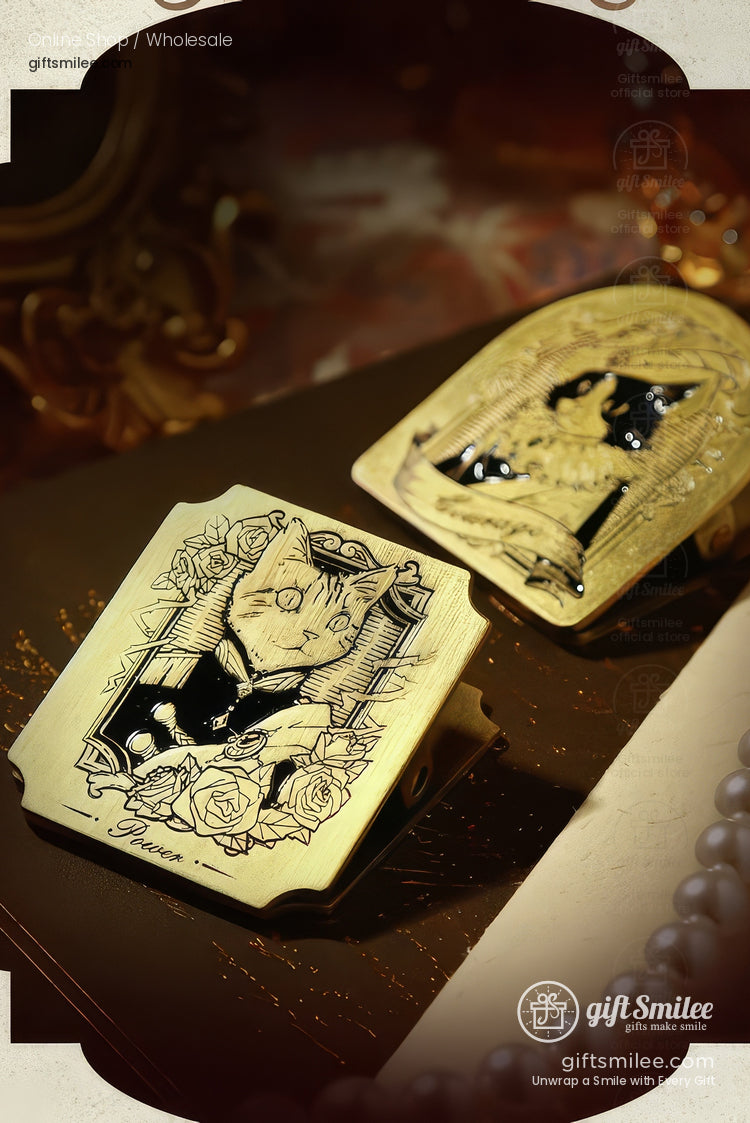 Antique Brass-Tone Zinc Alloy Engraved Noble Cat Motifs Metal Bookmark Clips | KS-BM-118