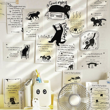 Matte Black‑And‑White Cat Illustrations Thick Cardstock Assorted Die‑Cut Rectangular 4C Printing Postcard Set | KS-CC-273
