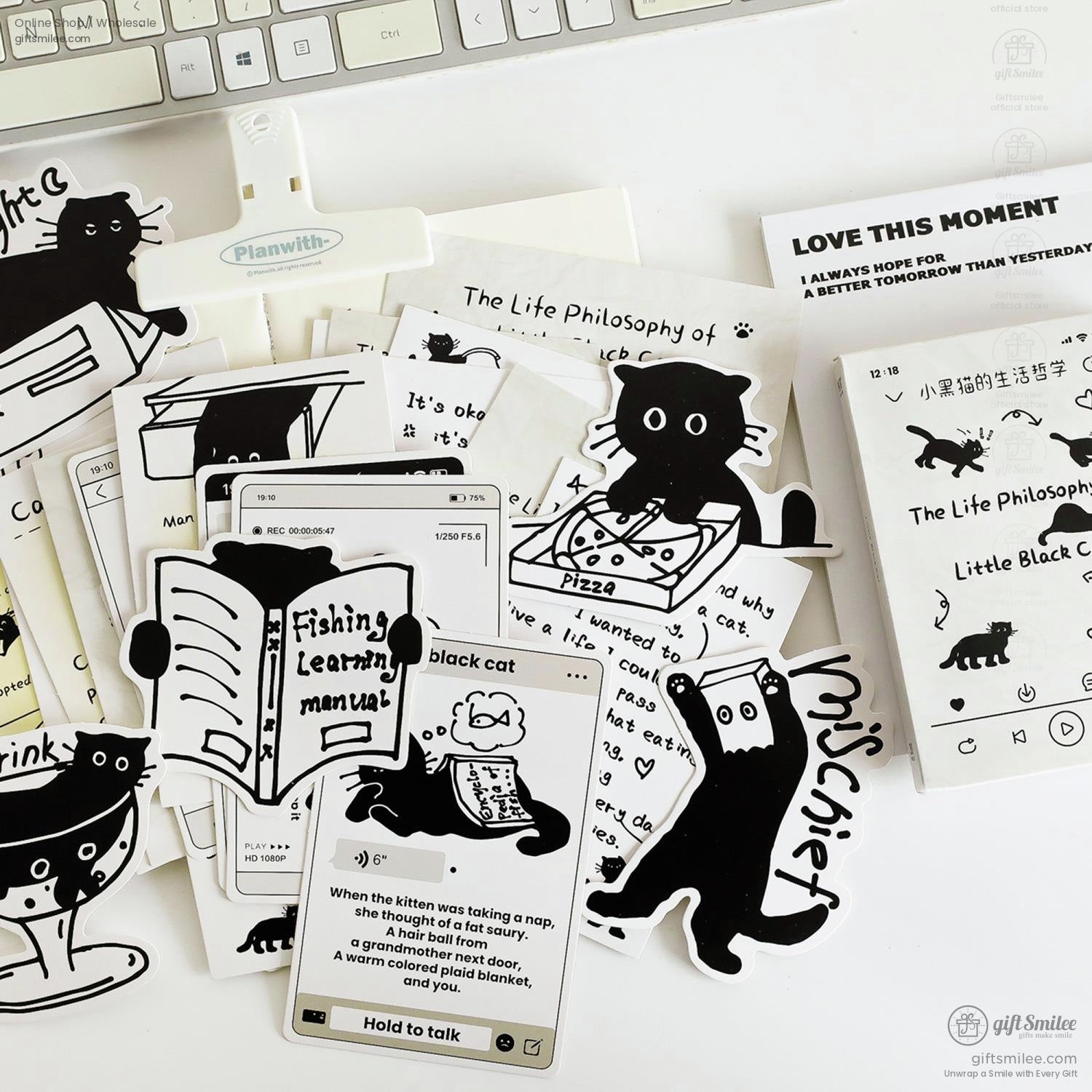Matte Black‑And‑White Cat Illustrations Thick Cardstock Assorted Die‑Cut Rectangular 4C Printing Postcard Set | KS-CC-273
