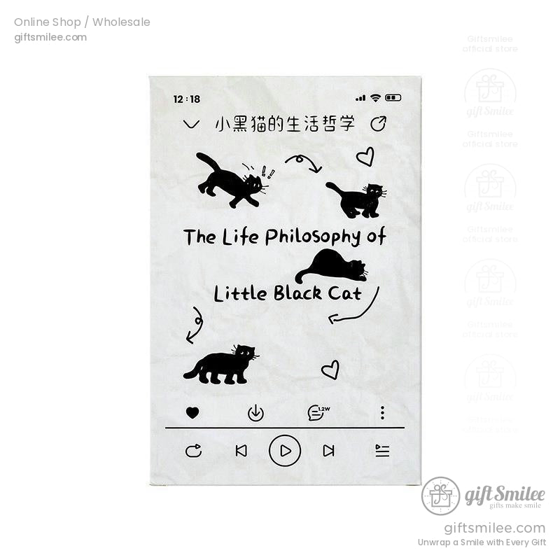 Matte Black‑And‑White Cat Illustrations Thick Cardstock Assorted Die‑Cut Rectangular 4C Printing Postcard Set | KS-CC-273
