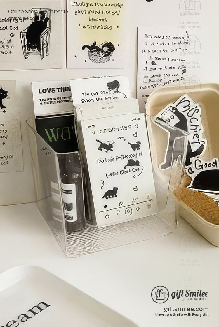 Matte Black‑And‑White Cat Illustrations Thick Cardstock Assorted Die‑Cut Rectangular 4C Printing Postcard Set | KS-CC-273