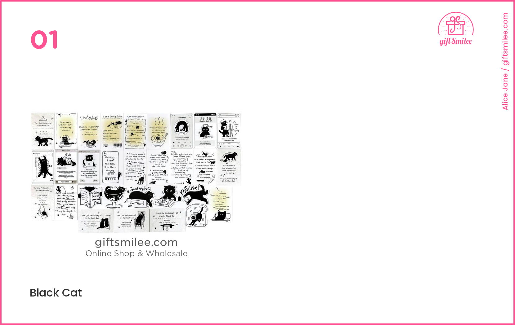 Matte Black‑And‑White Cat Illustrations Thick Cardstock Assorted Die‑Cut Rectangular 4C Printing Postcard Set | KS-CC-273