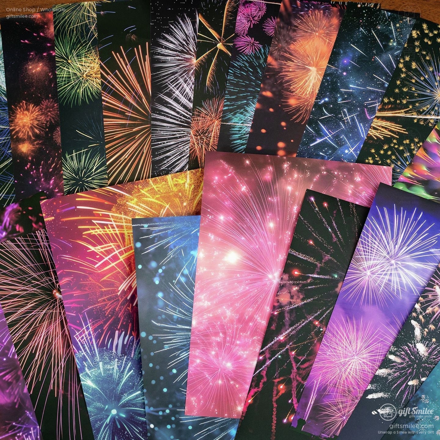 Fireworks-themed decorative paper comparison – frosted vs glossy sheets for crafts and gift wrap