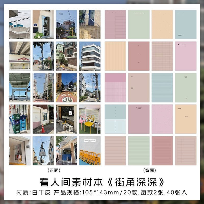 Urbanthemed sticker set with street photography and pastelcolored grid designs 105x143mm matte finish