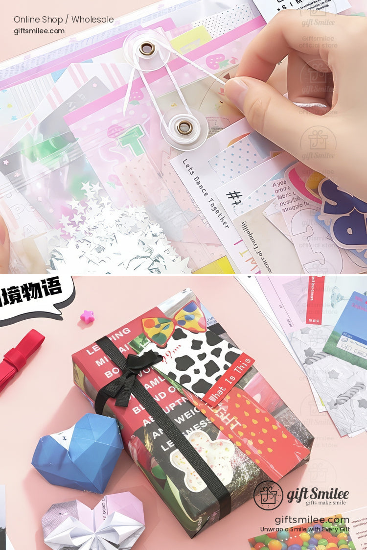 Colorful stationery set with clear envelope decorative stickers gift box with ribbon and origami accents