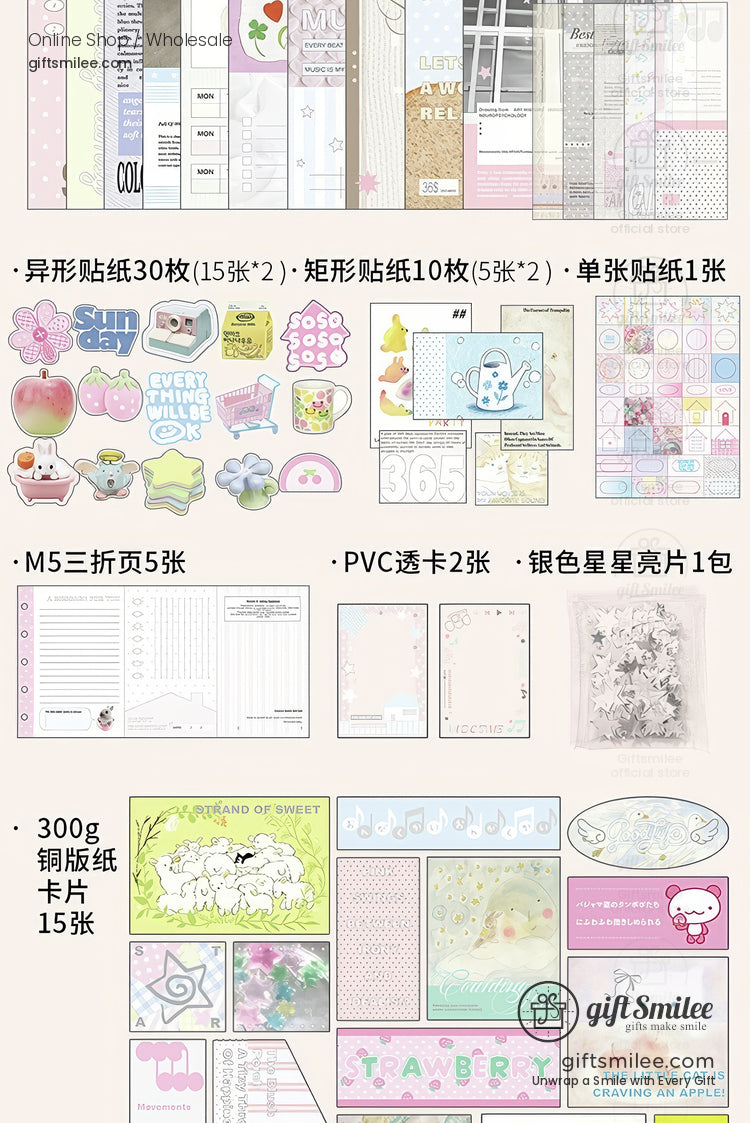 Pastelcolored stationery set with stickers planner sheets PVC cards and decorative paper featuring cute patterns