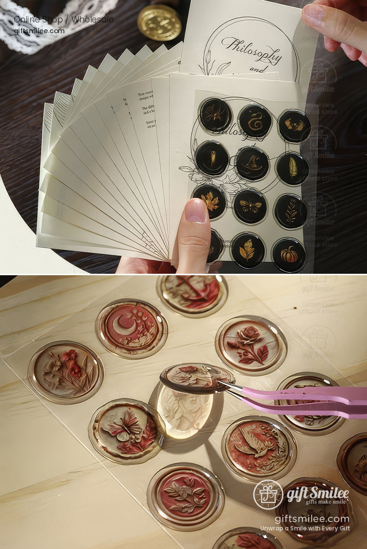 Matte Fiber Paper With Dome Resin Seals Vintage Journaling Sticker Set | KS-CK-1241