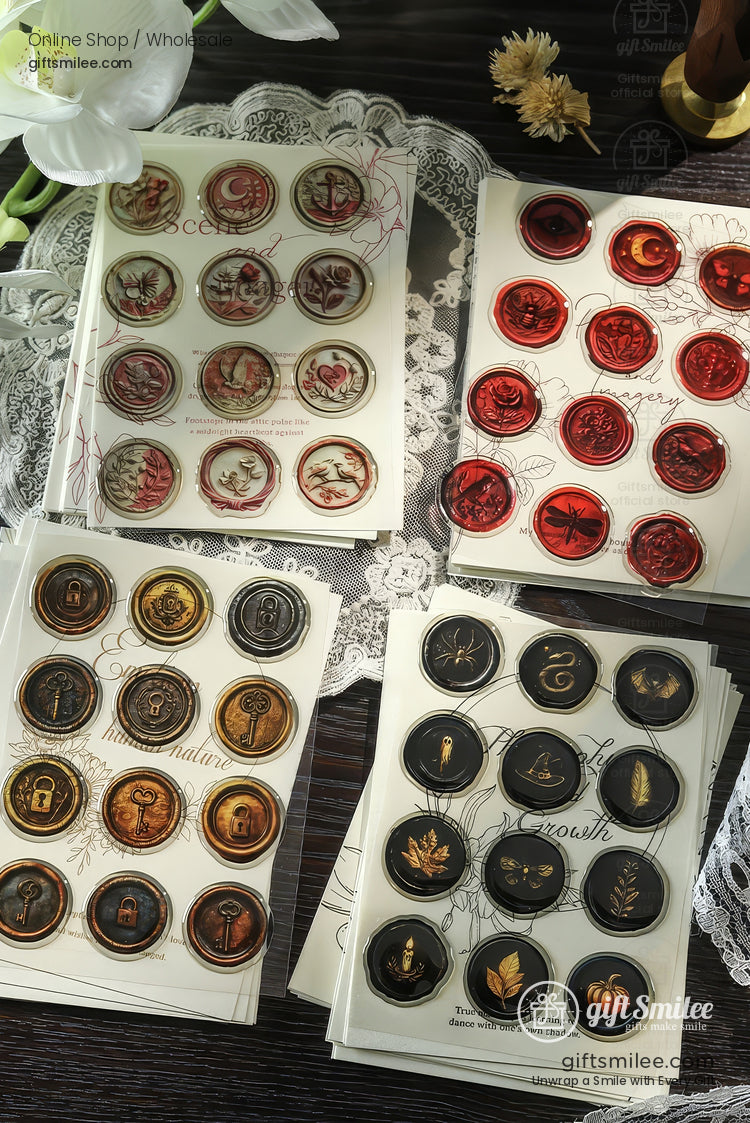 Matte Fiber Paper With Dome Resin Seals Vintage Journaling Sticker Set | KS-CK-1241