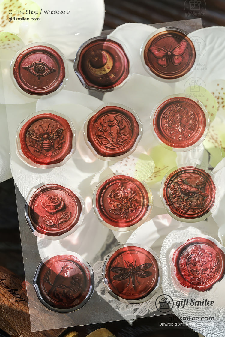 Matte Fiber Paper With Dome Resin Seals Vintage Journaling Sticker Set | KS-CK-1241