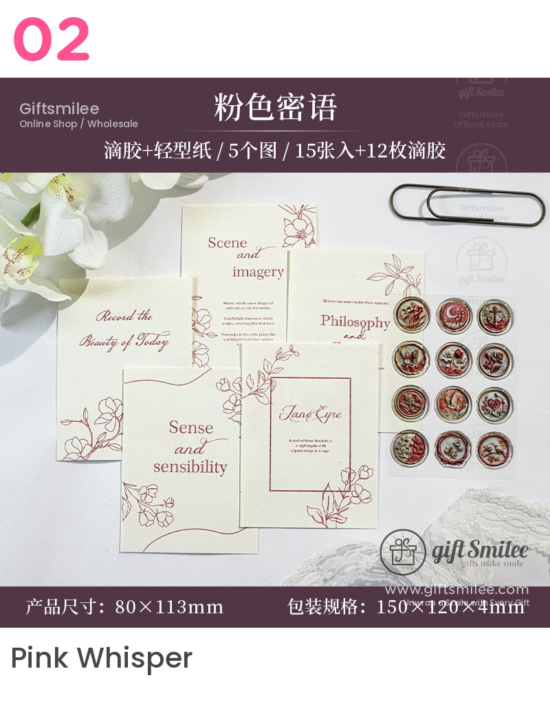 Matte Fiber Paper With Dome Resin Seals Vintage Journaling Sticker Set | KS-CK-1241