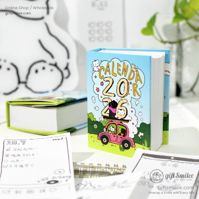 2026 Daily Tear‑Off Illustrated Thick Paper Stand‑Up Hardcover Daily Desk Calendar | KS-CK-1242