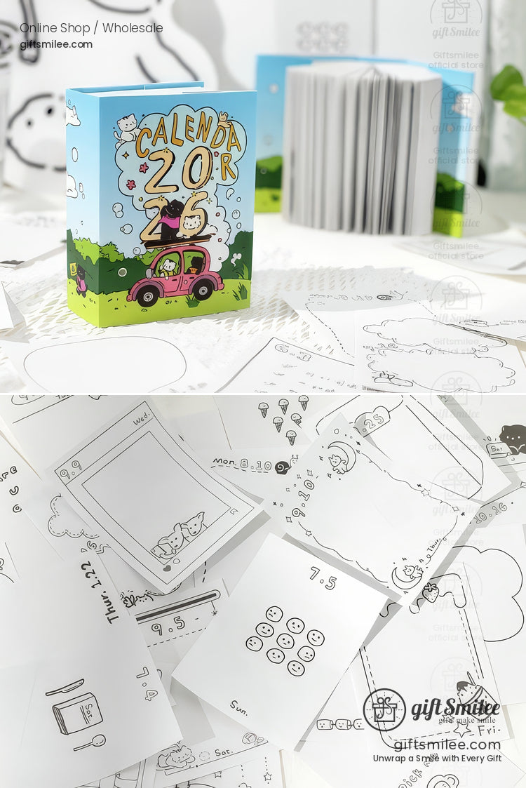 2026 Daily Tear‑Off Illustrated Thick Paper Stand‑Up Hardcover Daily Desk Calendar | KS-CK-1242