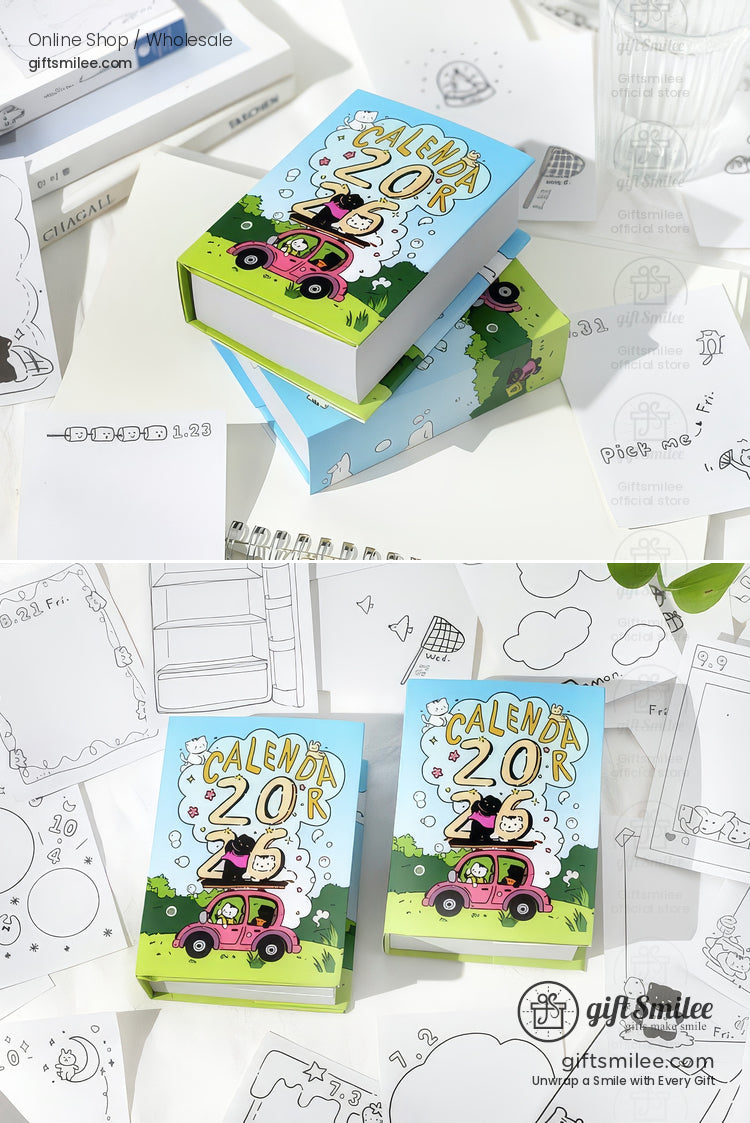 2026 Daily Tear‑Off Illustrated Thick Paper Stand‑Up Hardcover Daily Desk Calendar | KS-CK-1242