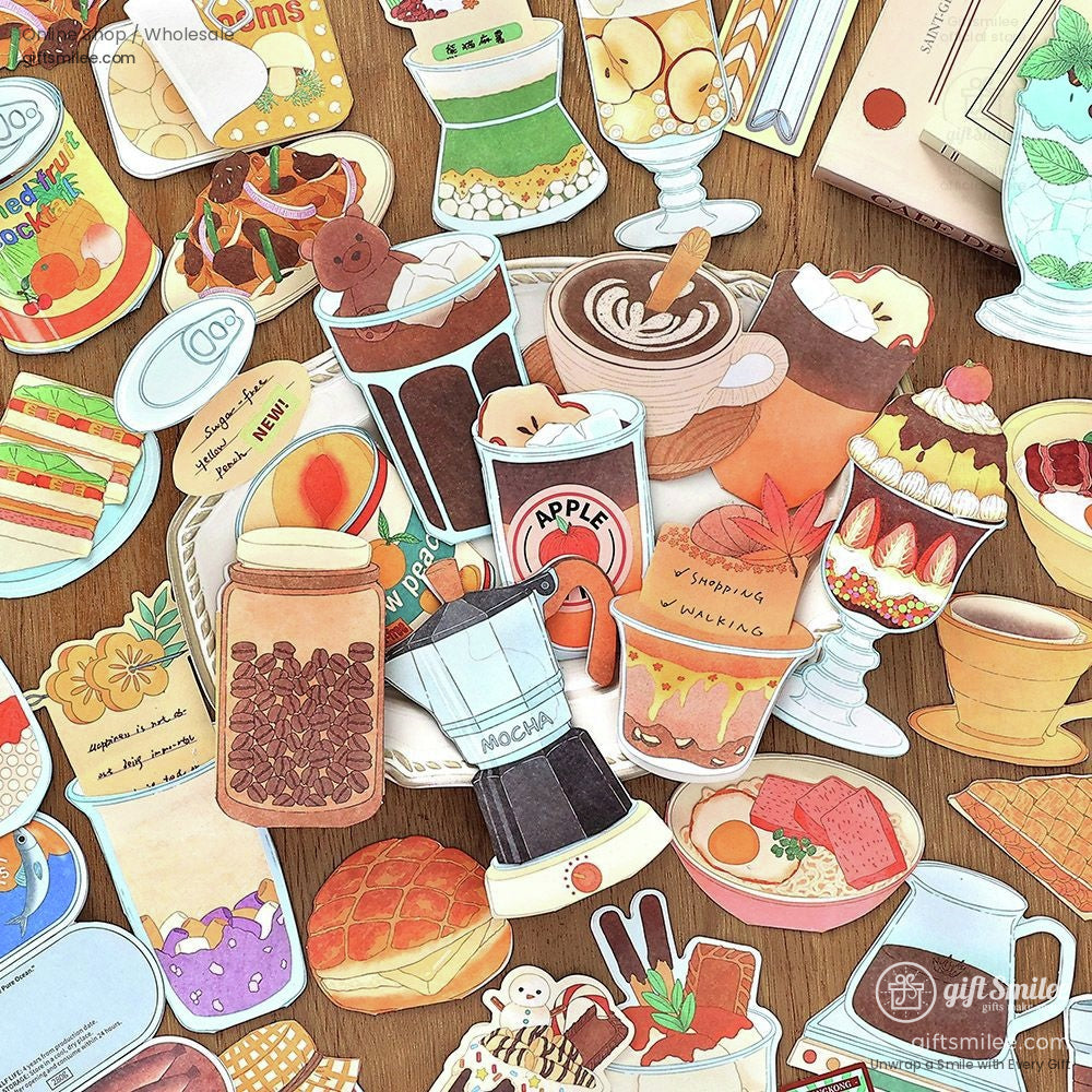 Matte Paper Die-Cut Food Illustrations 20Pcs Decorative Sticker Pack | KS-CK-1260