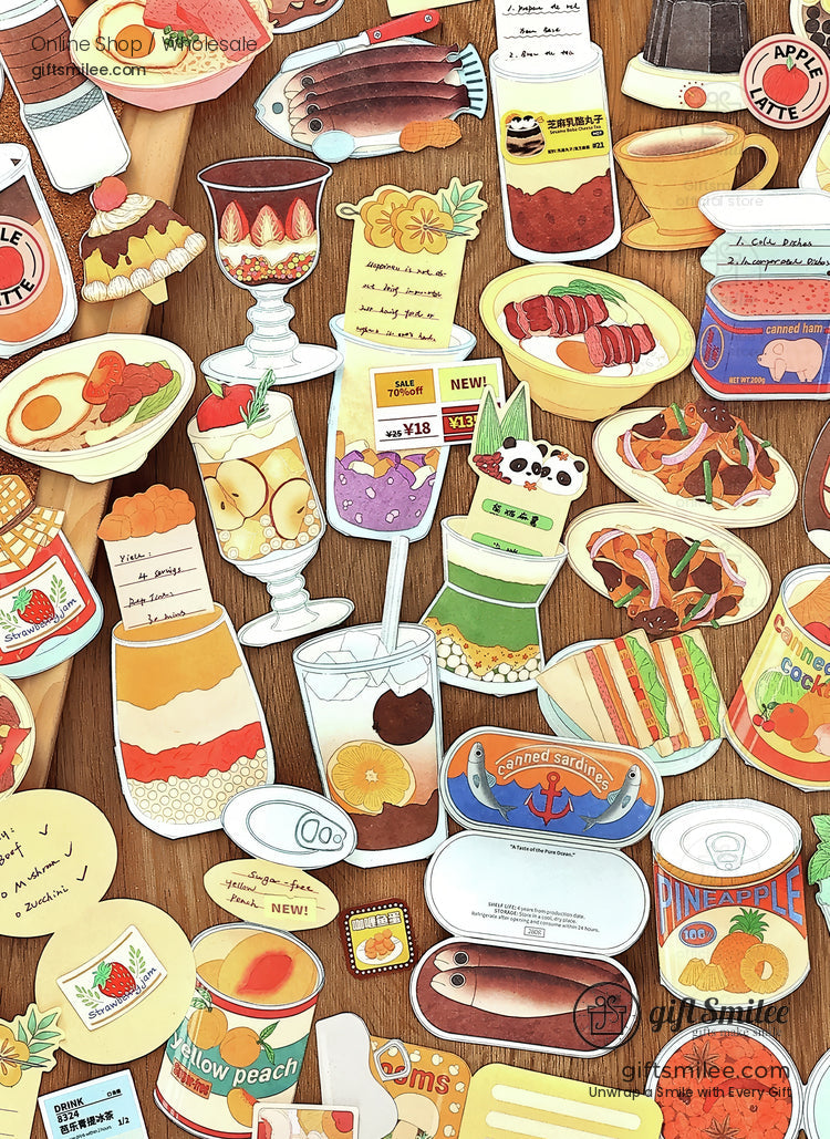 Matte Paper Die-Cut Food Illustrations 20Pcs Decorative Sticker Pack | KS-CK-1260
