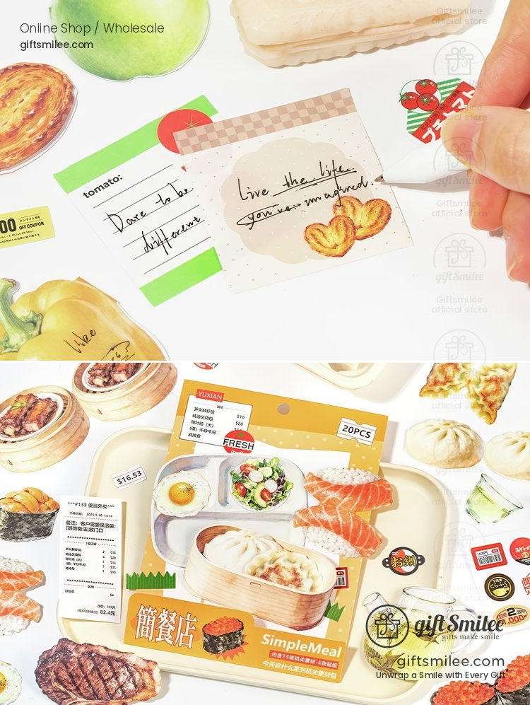 Spiral notebook with bakerythemed stickers including donuts croissants cookies and a coffee cup with detailed designs