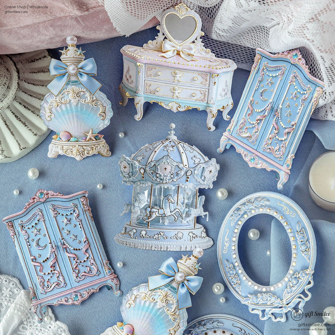 Embossed Gold-Foil Rococo Pastel Die-Cut Collage Cards | KS-CK-1287