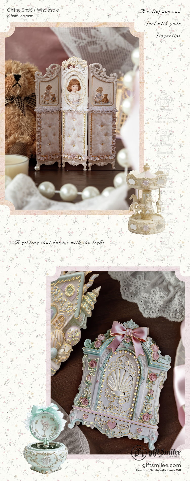 Embossed Gold-Foil Rococo Pastel Die-Cut Collage Cards | KS-CK-1287