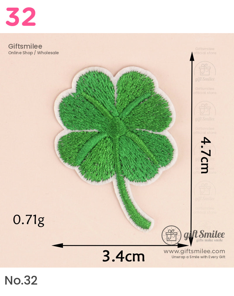 Green embroidered fourleaf clover patch with white border lightweight design 47cm tall 34cm wide