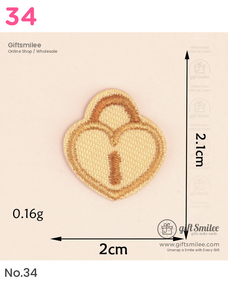 Beige embroidered heartshaped patch with light brown outline number one detail 2x21cm lightweight fabric design