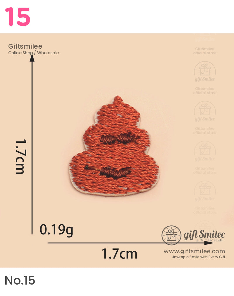 Brown embroidered poopshaped patch 17 cm height lightweight design with black stitched accents novelty style