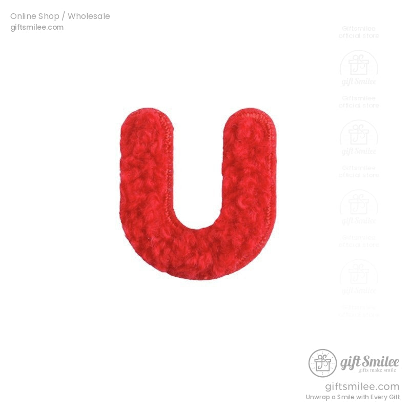 Red textured letter U made of soft fabric with a fuzzy looped design and rounded edges