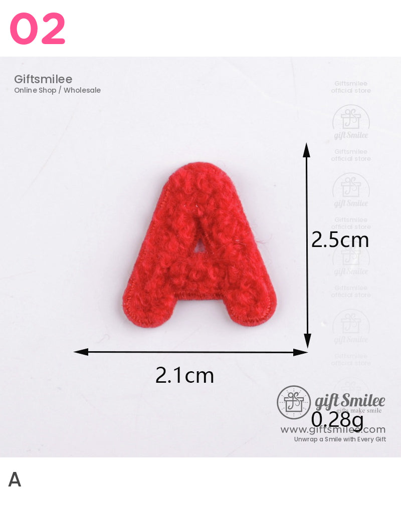 Small red embroidered letter A patch textured surface lightweight at 028g measuring 25cm by 21cm