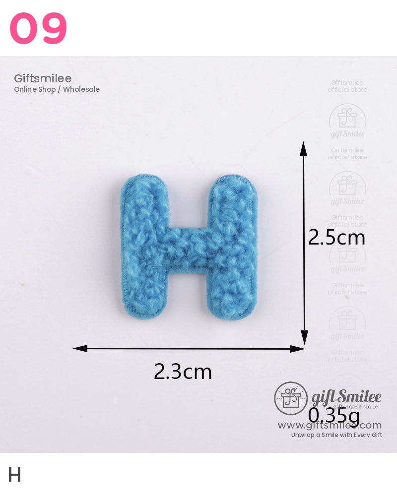 Blue textured fabric letter H 25cm tall 23cm wide lightweight at 035g soft and padded design