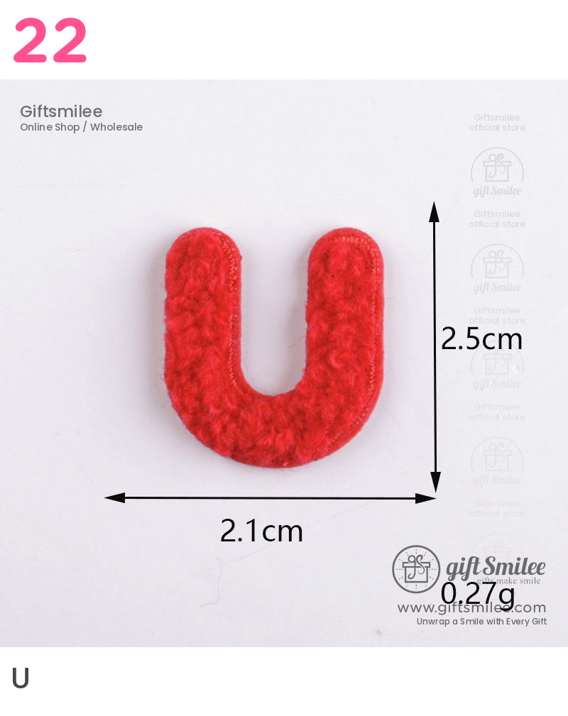 Red chenille letter U patch soft textured embroidery 25cm height 21cm width lightweight at 027g