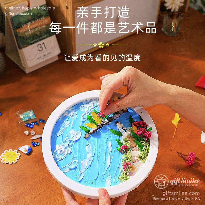 Whipped Clay Round Panel With Shells Glitter Diy Texture Painting Kit | KS-GS-128