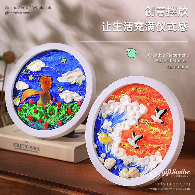 Whipped Clay Round Panel With Shells Glitter Diy Texture Painting Kit | KS-GS-128