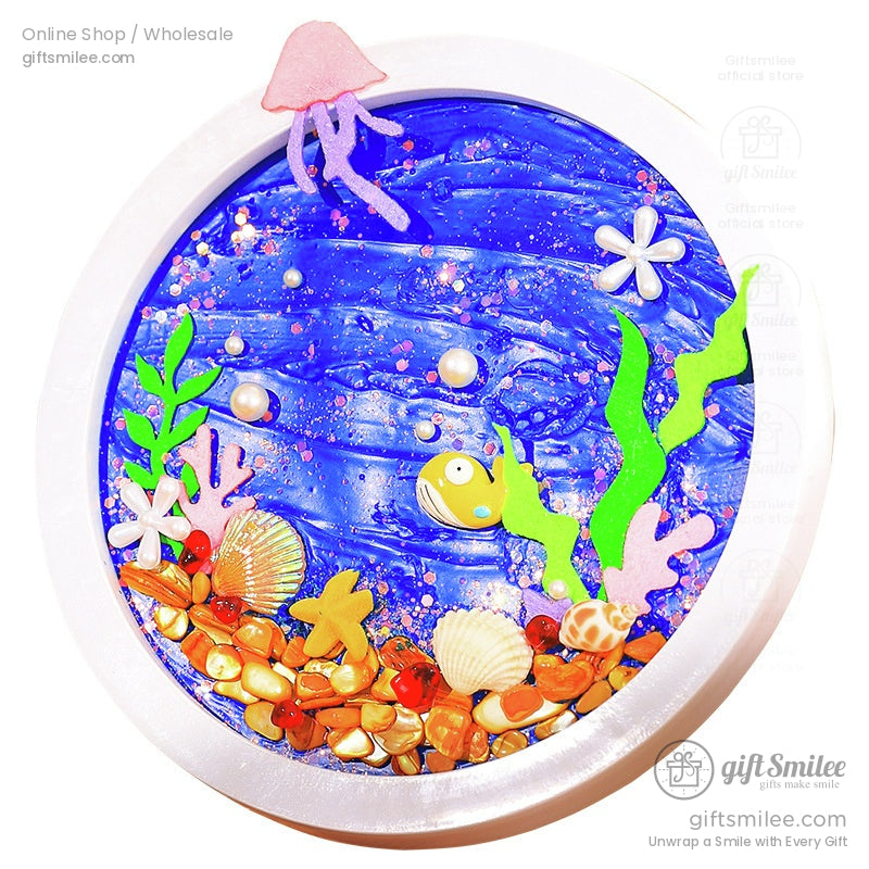 Whipped Clay Round Panel With Shells Glitter Diy Texture Painting Kit | KS-GS-128