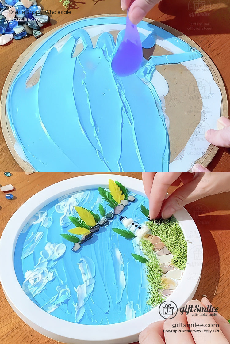 Whipped Clay Round Panel With Shells Glitter Diy Texture Painting Kit | KS-GS-128