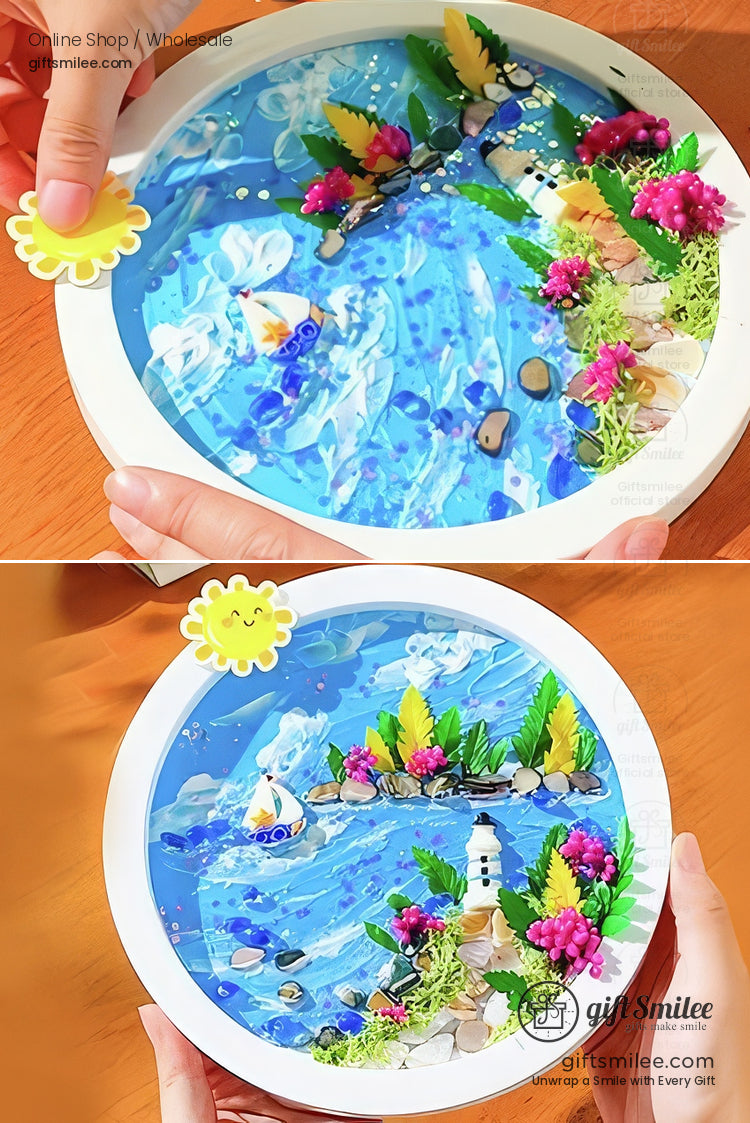 Whipped Clay Round Panel With Shells Glitter Diy Texture Painting Kit | KS-GS-128