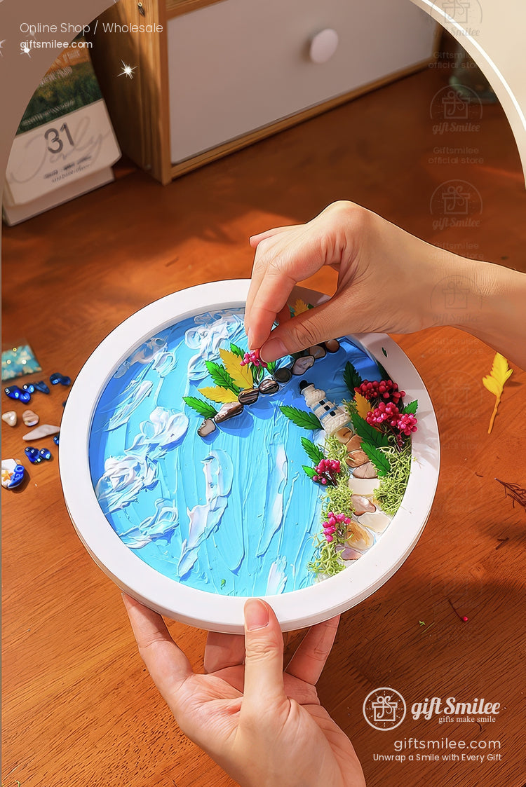 Whipped Clay Round Panel With Shells Glitter Diy Texture Painting Kit | KS-GS-128