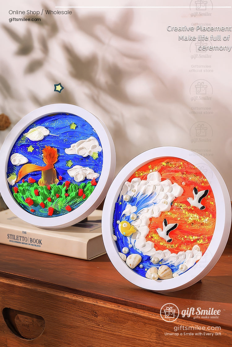 Whipped Clay Round Panel With Shells Glitter Diy Texture Painting Kit | KS-GS-128