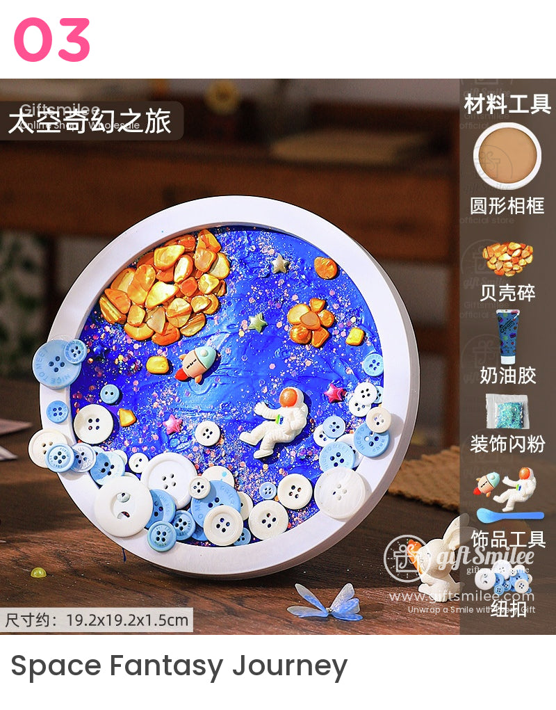 Whipped Clay Round Panel With Shells Glitter Diy Texture Painting Kit | KS-GS-128