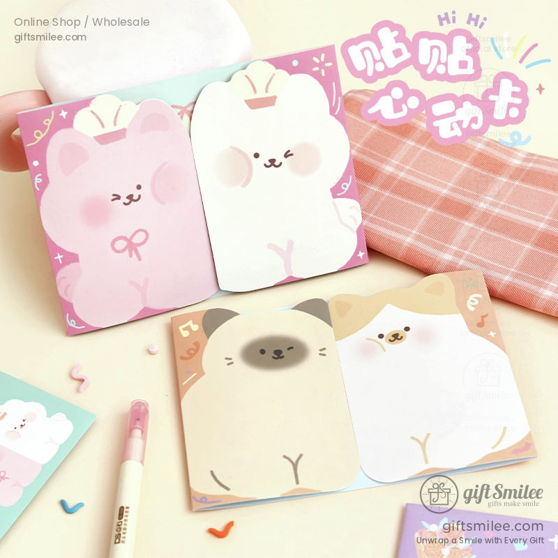 Pink and white kawaii animal sticky notes with pastel designs