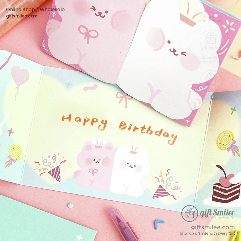 Happy birthday pastel sticky notes with cute cartoon animals