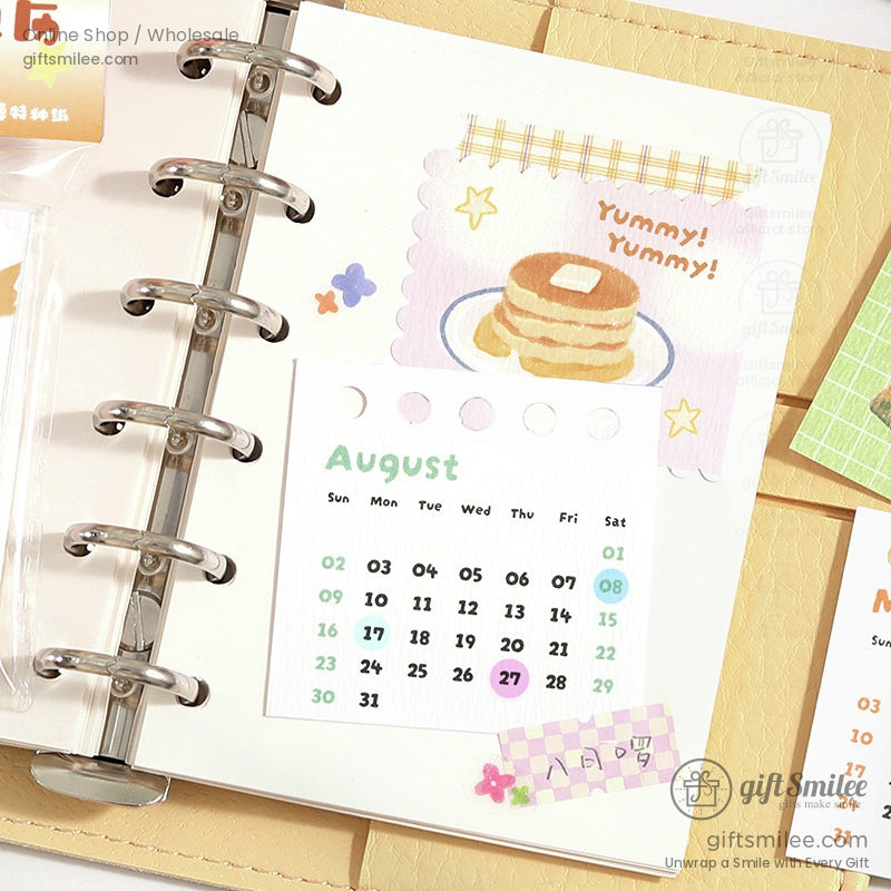 August 2025 calendar page styled with pancakes and colorful art for planners