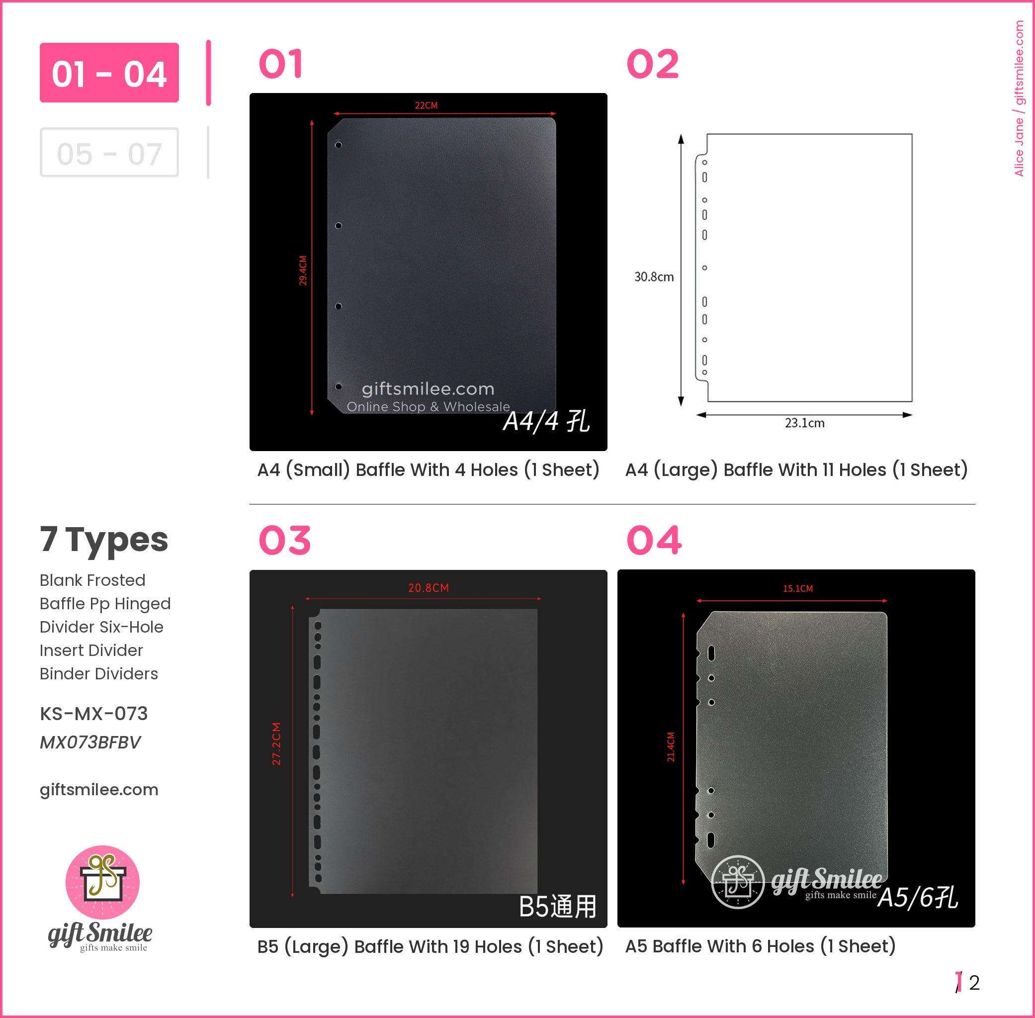 Black frosted plastic A4 divider with four binder holes measuring 22cm by 297cm slim and durable