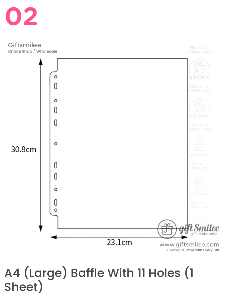 Transparent plastic looseleaf binder sheet protector A4 size with prepunched holes dimensions 308cm x 231cm