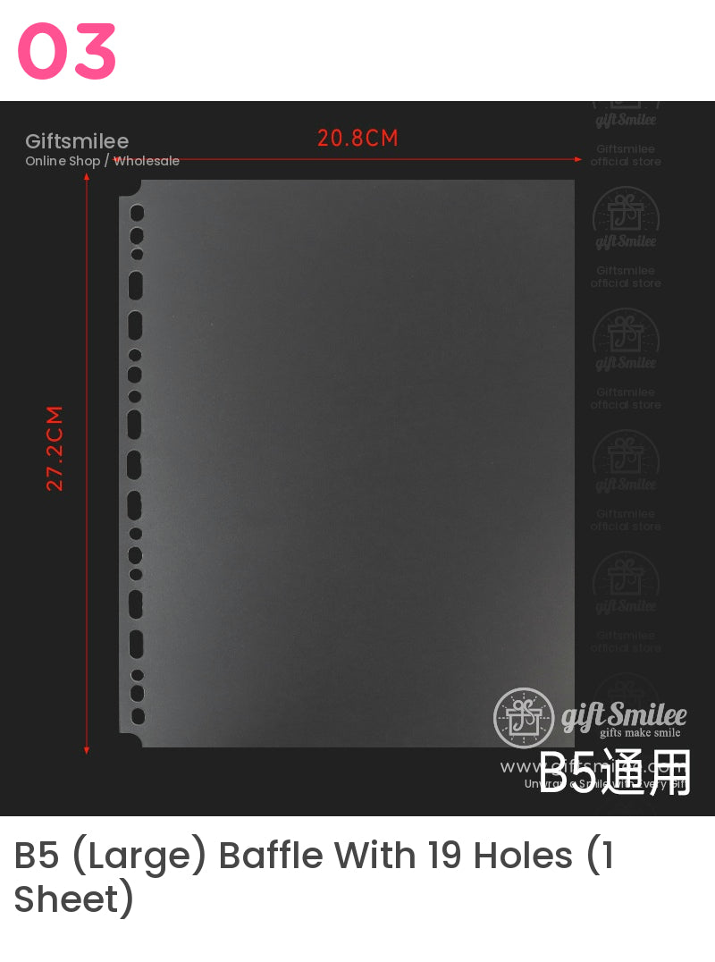 Black B5 binder divider with 11 punched holes smooth matte finish measuring 208cm x 272cm