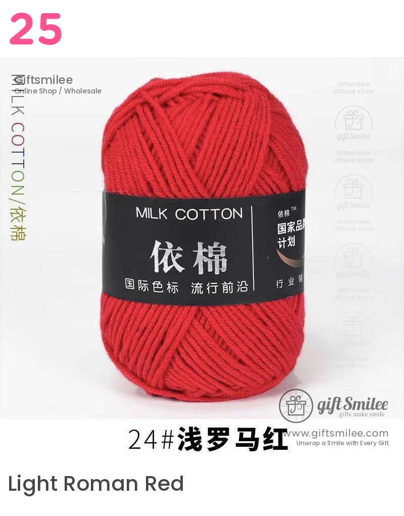Vibrant red milk cotton yarn with soft texture medium thickness and smooth finish ideal for knitting and crochet