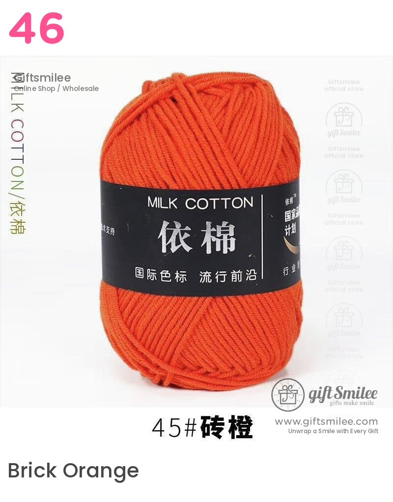 Bright orange milk cotton yarn with a soft texture durable twist and bold label design for knitting projects