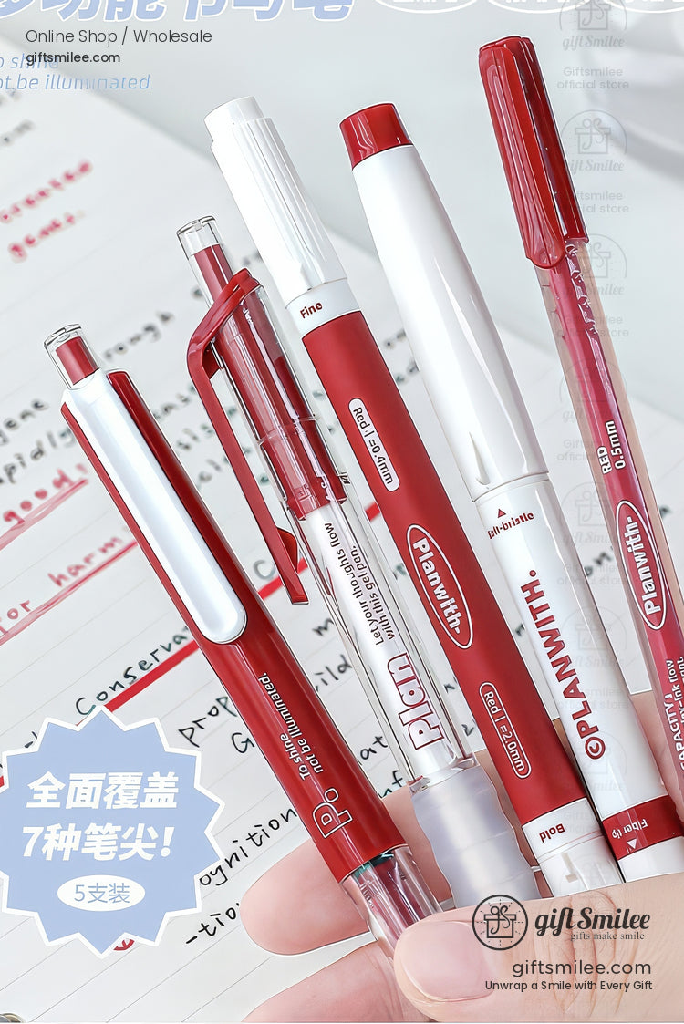 7-Tip Redblack Quick-Dry Ink Set Multi-Tip Writing Pen Set | KS-MX-082
