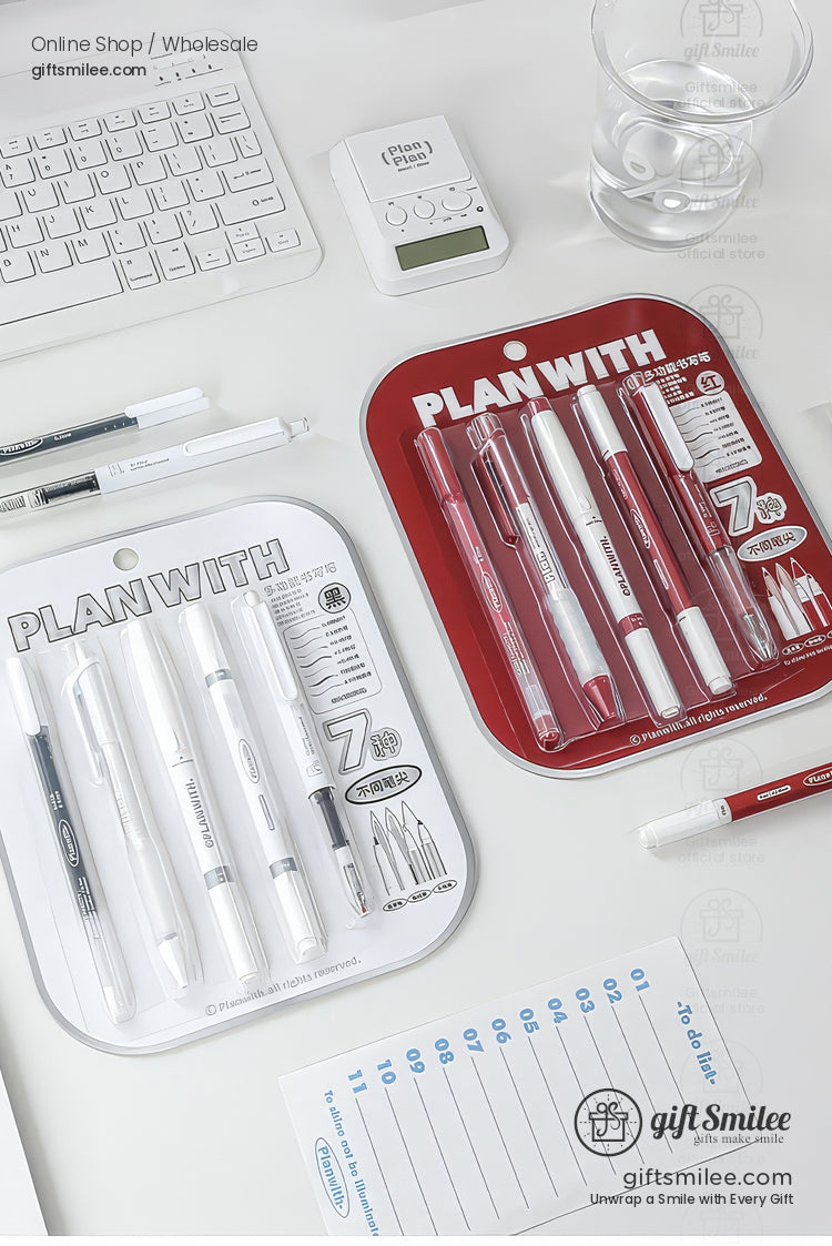 7-Tip Redblack Quick-Dry Ink Set Multi-Tip Writing Pen Set | KS-MX-082